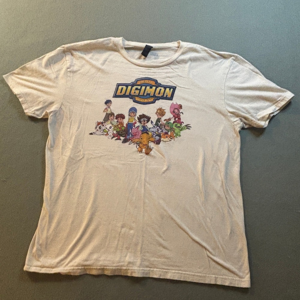 Digimon Adventure Toi Animation Graphic T-Shirt Mens L Cream Anime Manga 90s